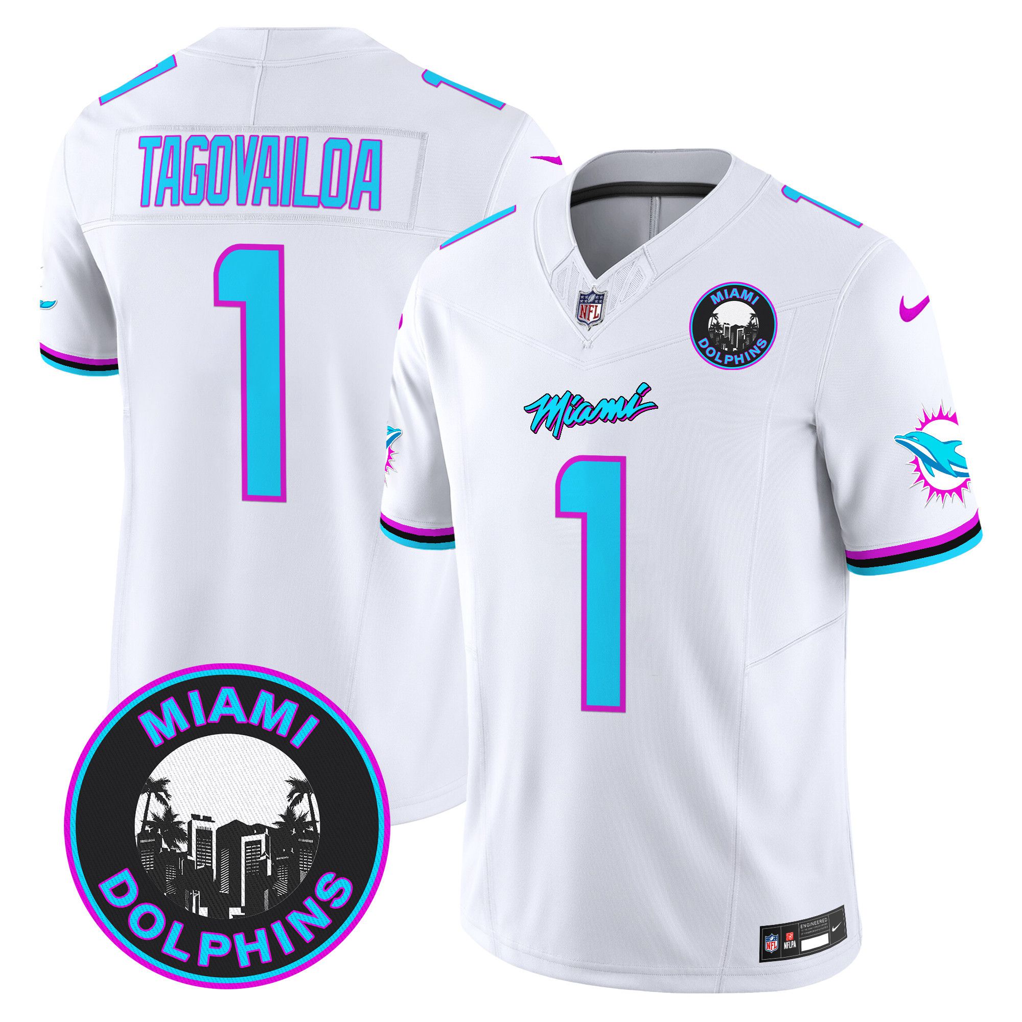 Men Miami Dolphins #1 Tagovailoa White 2024 Nike Vapor Limited NFL Jersey->women nfl jersey->Women Jersey